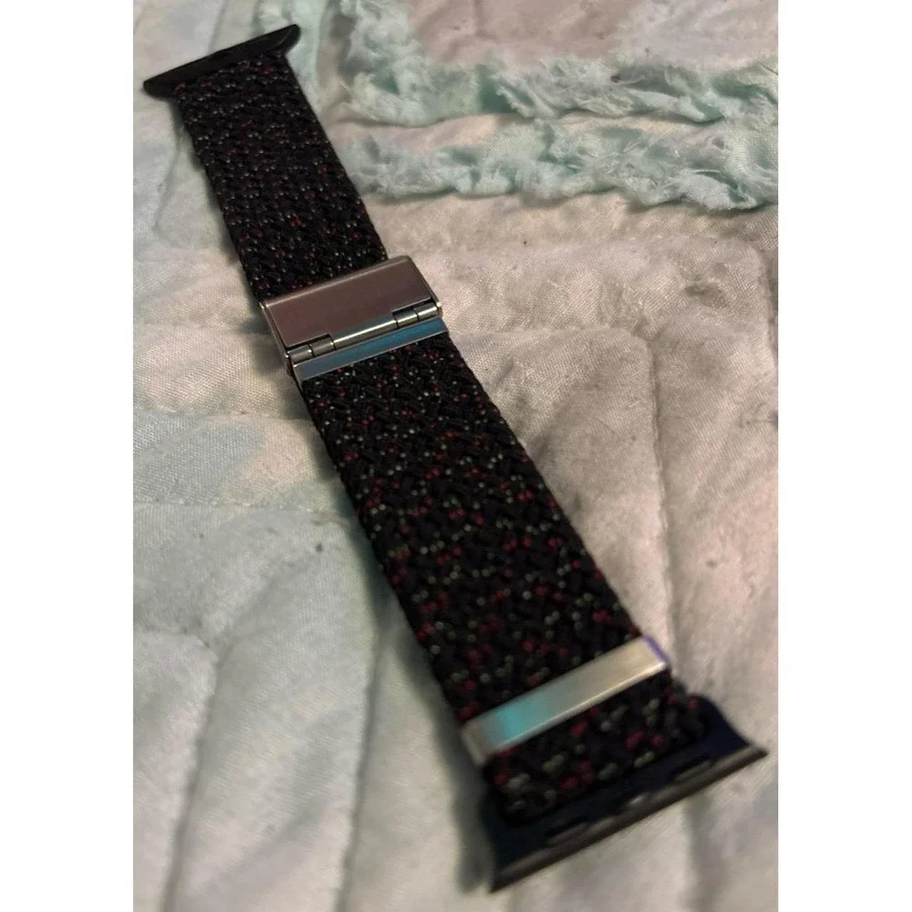 NEW Adjustable Nylon Stretch Black Speckled Band for Apple Watch 38mm/40mm/41mm